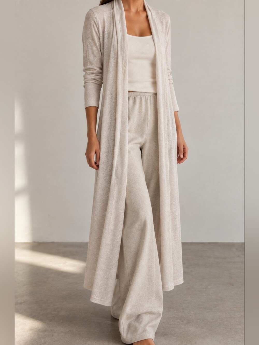 Aritzia Babaton Ivory Long Open Front Duster Cardigan Size XXS